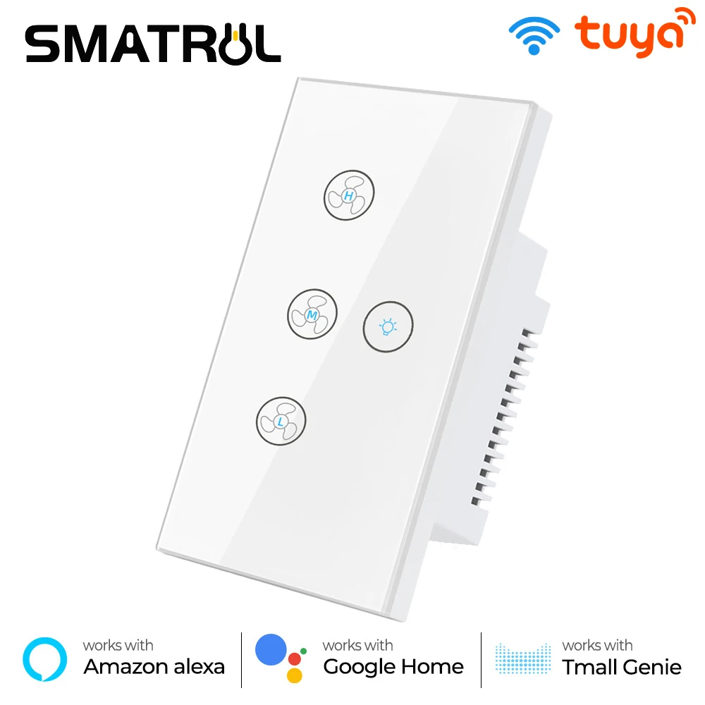 

SMATRUL Tuya Wifi Touch Ceiling Fan Light Switch US 220v Smart Life Remote Timer Control Speed Wall Glass For Alexa Google Home