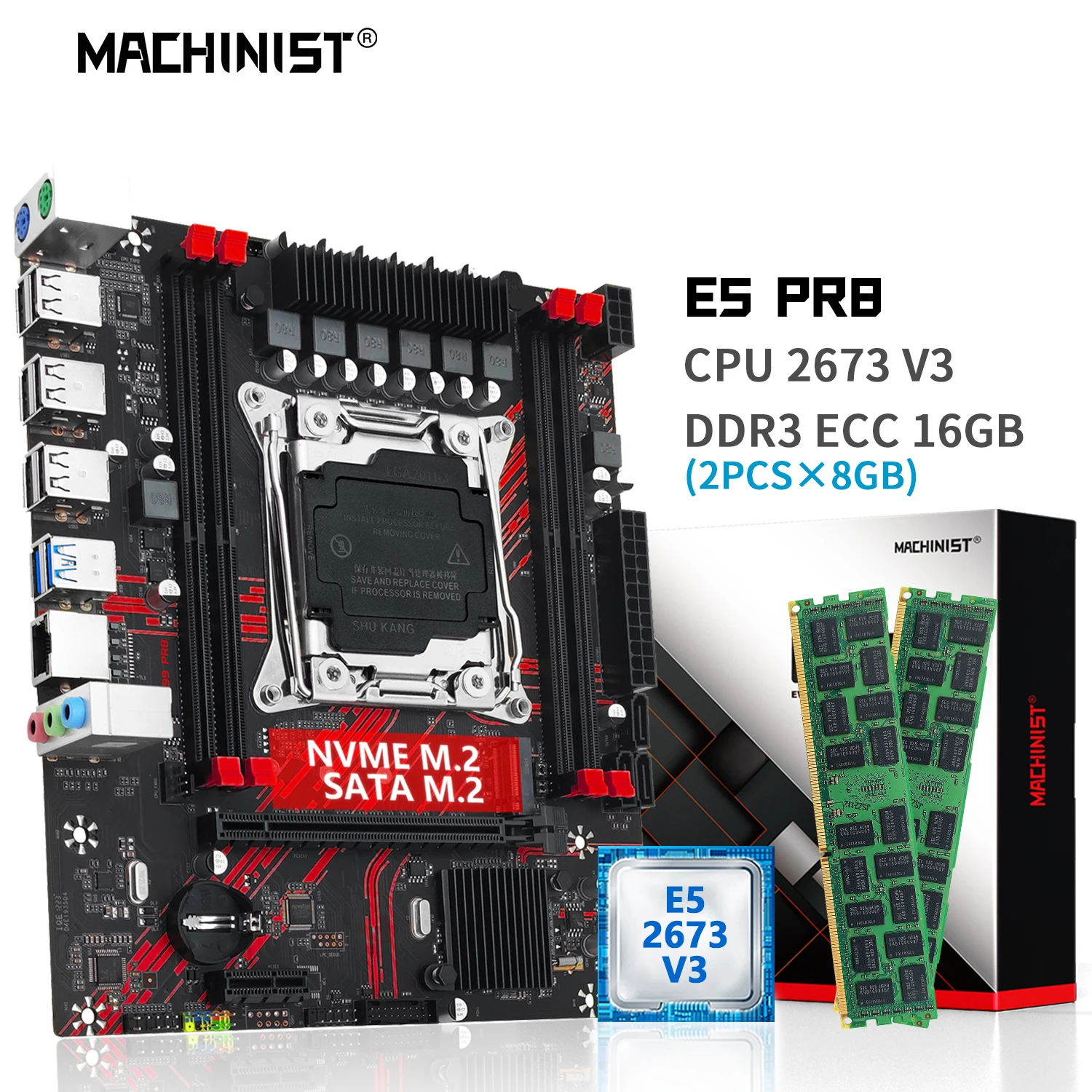 

MACHINIST X99 PR8 Motherboard Combo Kit Xeon E5 2673 V3 CPU LGA 2011-3 Processor 2*8G=16GB DDR3 1333MHz RAM Memory NVME M.2 SATА