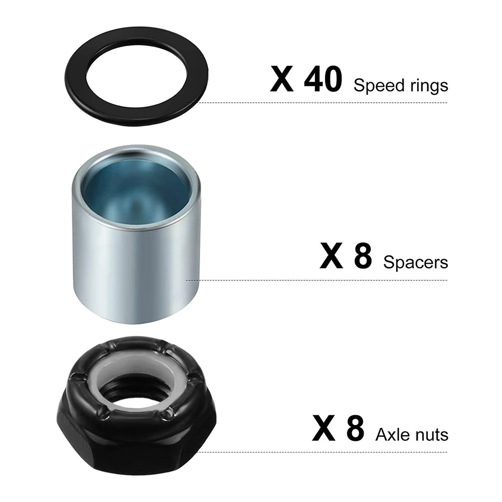 56 Pieces Skateboard Truck Hardware Kit skateboard hardware kit Includes Spacers, Axle Nuts and Speed Rings for Skateboard and Longboard