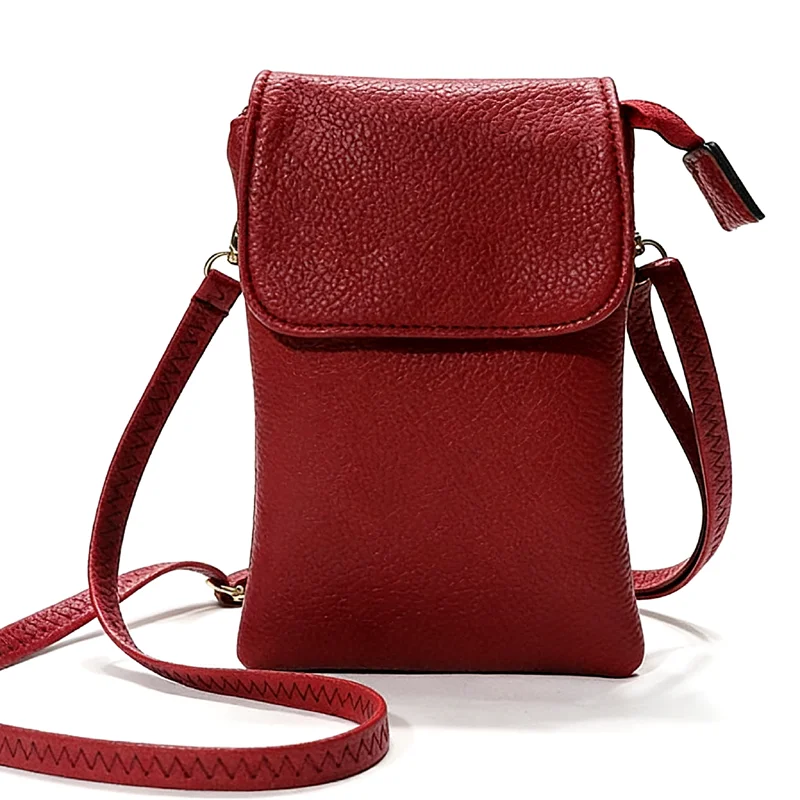 Damen Leder Crossbody Handytasche Kleine Schultertasche Doppelreißverschluss-Geldbörse Multi-Taschen Kartenhalter Mini-Messenger-Tasche – Detail 2