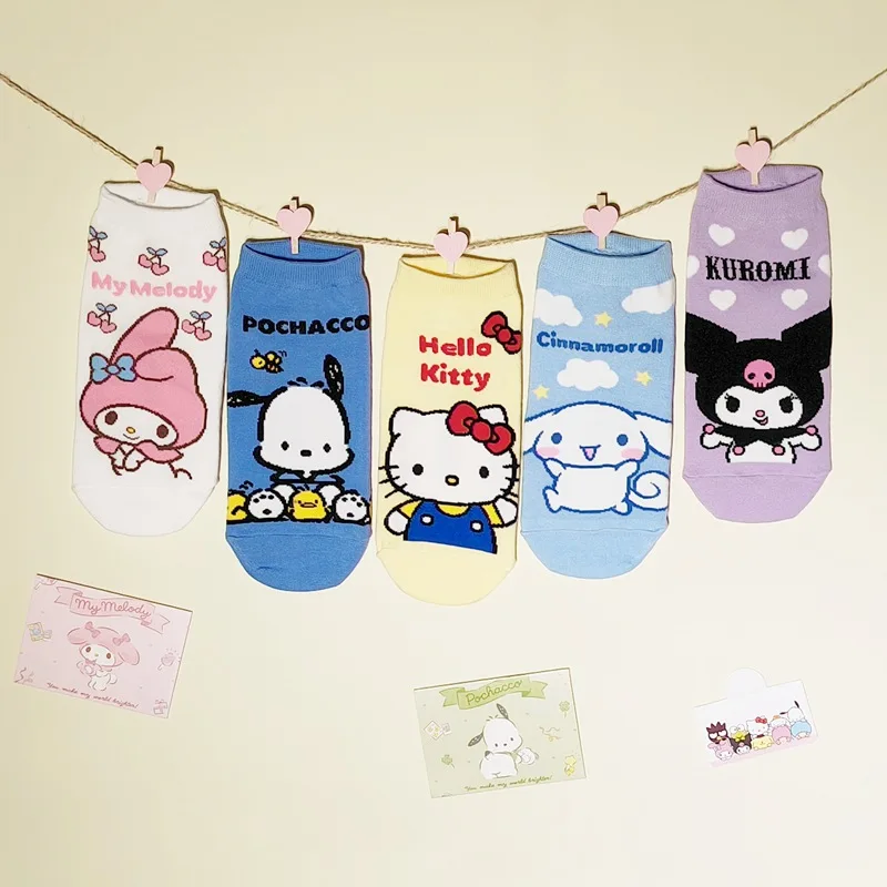 

New Miniso Sanrio Socks Kawaii Anime Cartoon Hellokitty Pochacco Cute Short Socks Free Size Kuromi Anti Slip Girls Gifts