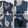 Autumn Winter Pullover Sweaters for Men Cartoon Goose Print Casual Loose Round Neck Knitwear Couple Oversized Knitted Sweater 5