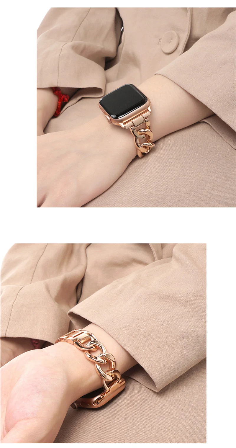 Kubanisches Glieder armband für Apple Uhren armband 40mm 41mm 38mm 44mm 49mm 45 42 Edelstahl armband iwatch Serie ultra2 8 7 6 3 se 9 – Detail 9