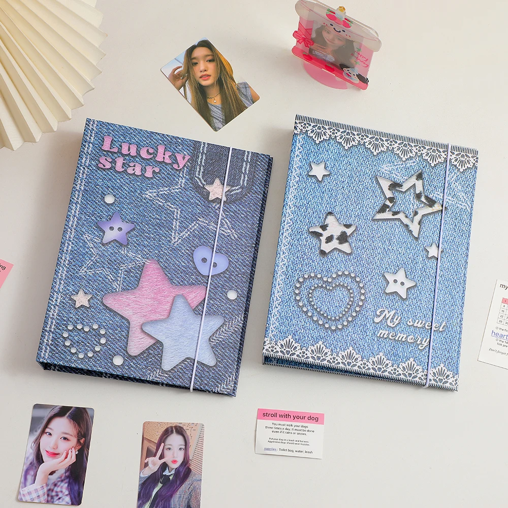 Kawaii Jeans Star Kpop Photocard Holder A5 Binder Postcard Collect Book Idol Photo Organizer Diy Diary Journal Cover