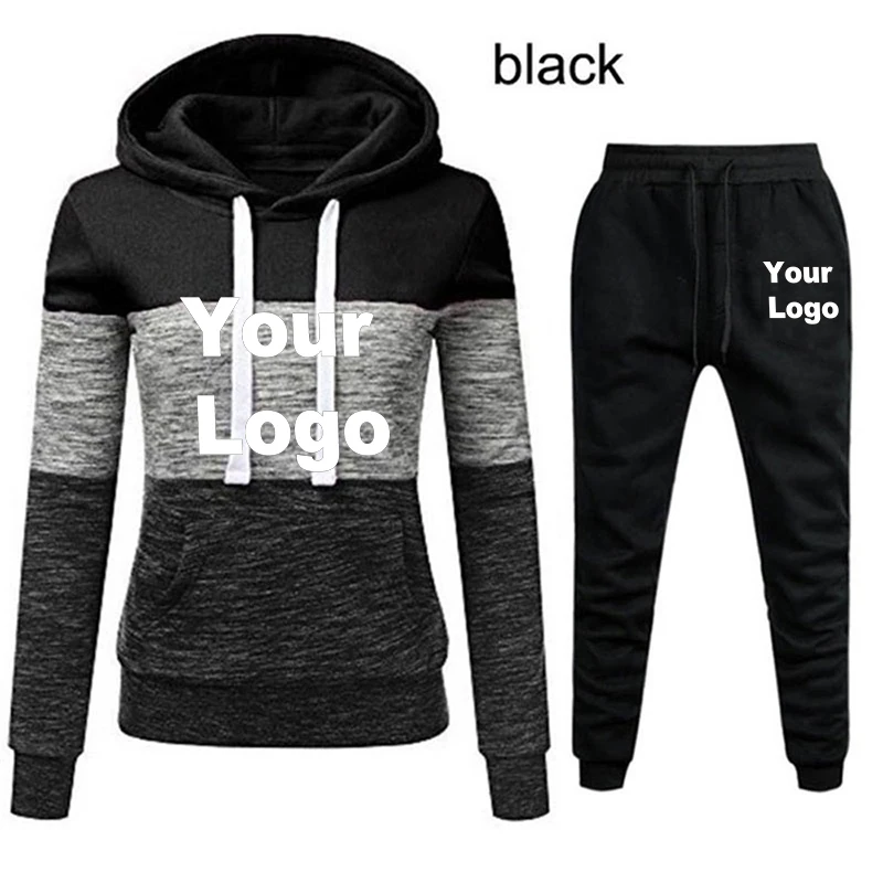 Womens Custom Logo Striped Hoodie Sweatpants Classic Autumn Daily Casual Sports Jogging Suit Lady Gym Outfit