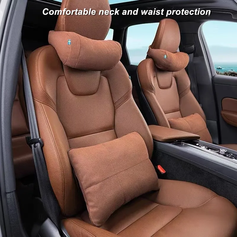 볼보 XC60 XC90 S60 V90 V60 S90 2018-2024 인테리어 액세서리 스웨이드 자동차 시트 헤드레스트 조절 목 보호 패드 베개