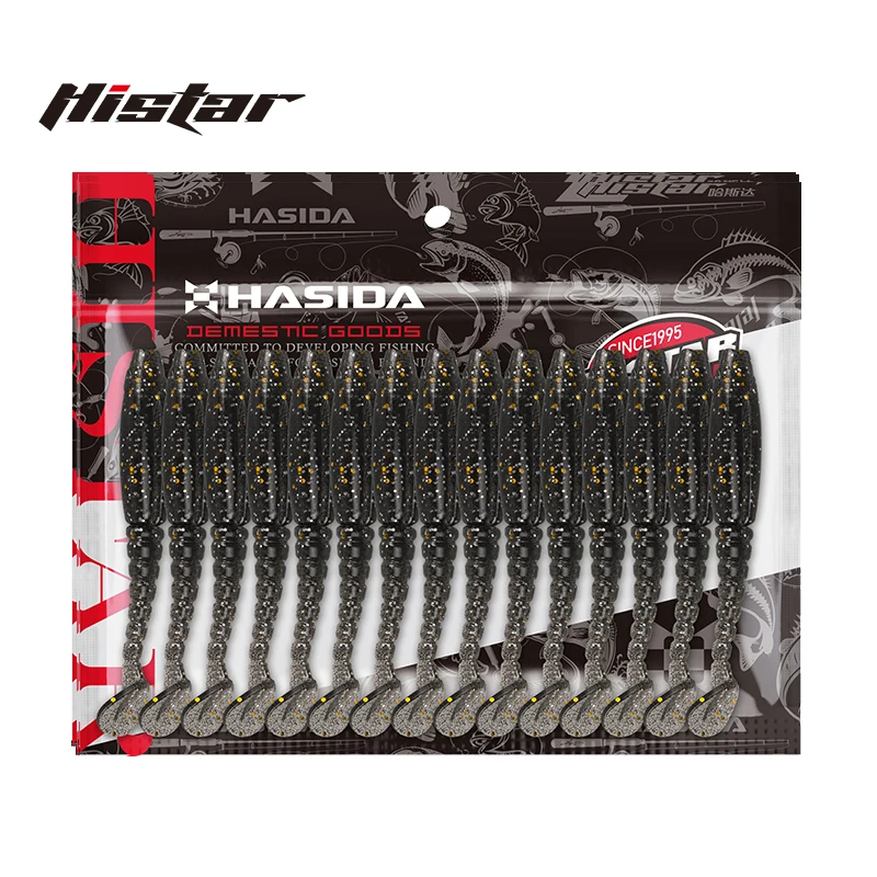 thumbnail image 1 of HISTAR 1 bolsa de alta elasticidad, diseño brillante, hilo largo, cola en T, señuelo de pesca de gusano de plástico suave, señuelos artificiales de cuerpo de silicona suave, 1 of 4