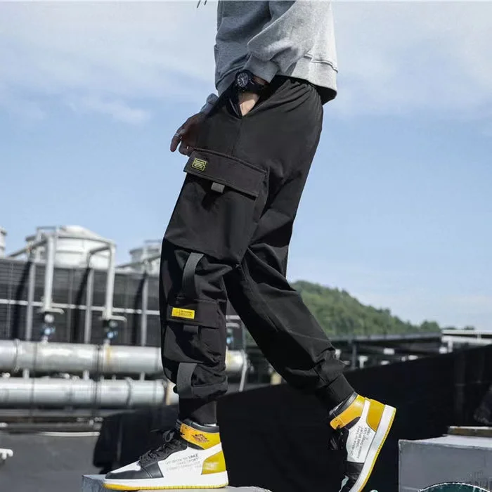 

Men's black storm pants men's wide-leg pants loose-fitting n overalls men's parachute pants