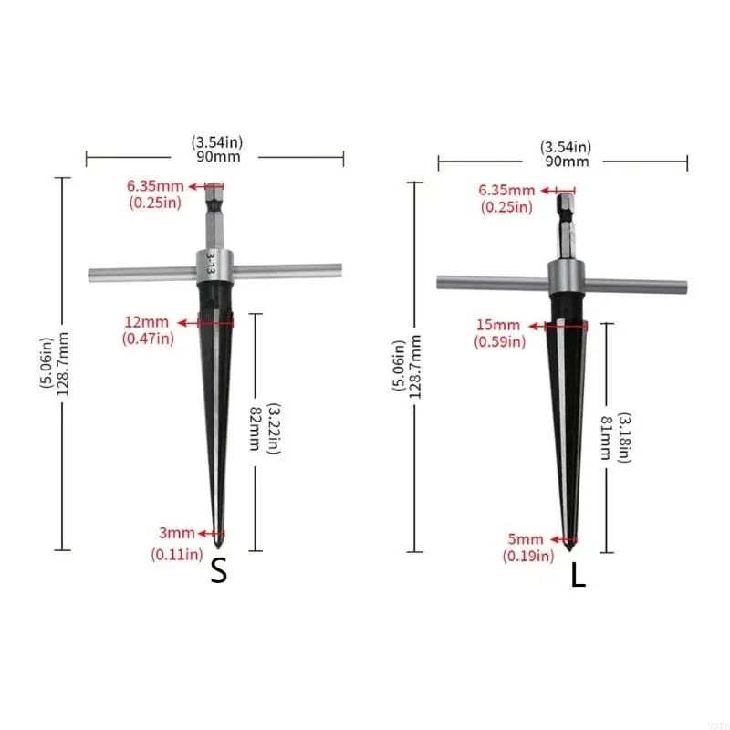X37E T-Handle Taper Reamer T Handle Detachable Tapered Reamer with 1/4Inch Hex Shank 3-13mm & 5-16mm Reaming Tool