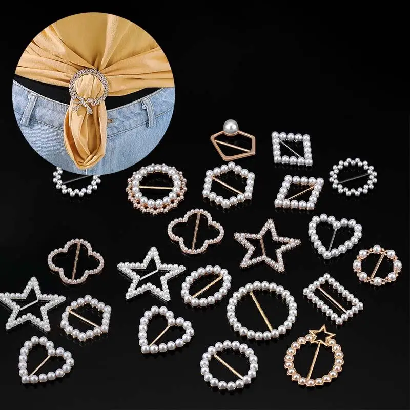 

1pcs Metal Corner Knotted Buttons Ring Scarf Button Fashion Shirt T-Shirt Hem Knotted Pearl Waist Buckle Clothing Accessories