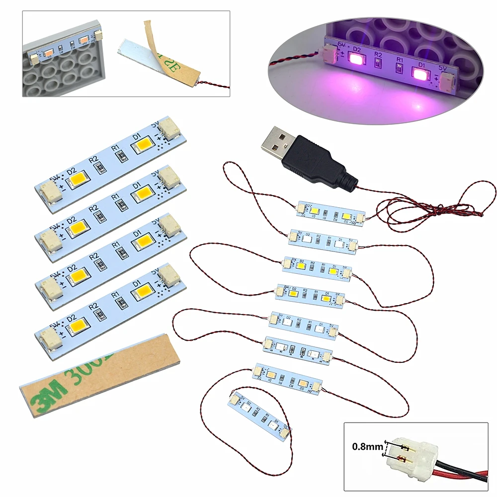 도시 가로등 램프 벽돌 DIY 0.8mm 핀 0.73CM X 3.1CM 3M 양면 LED 원격 제어 빌딩 블록 플래시 램프