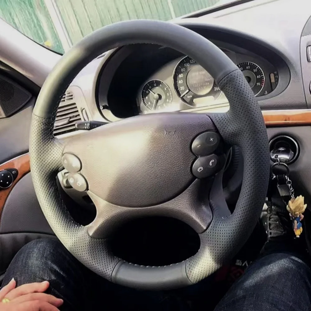 Housse De Volant De Voiture En Daim Noir, Pour Mercedes Benz Classe C W202 Classe CL C140 Classe E W210 W124 W140 1993–2000, Ligne Rouge Et Bleue