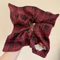 Red plaid scarf hair tie