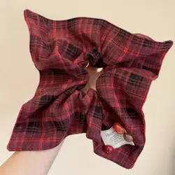 Chic Lace - Trimmed Knitted Hair Ties - Korean Style Retro Accessories (Red plaid scarf hair tie)
