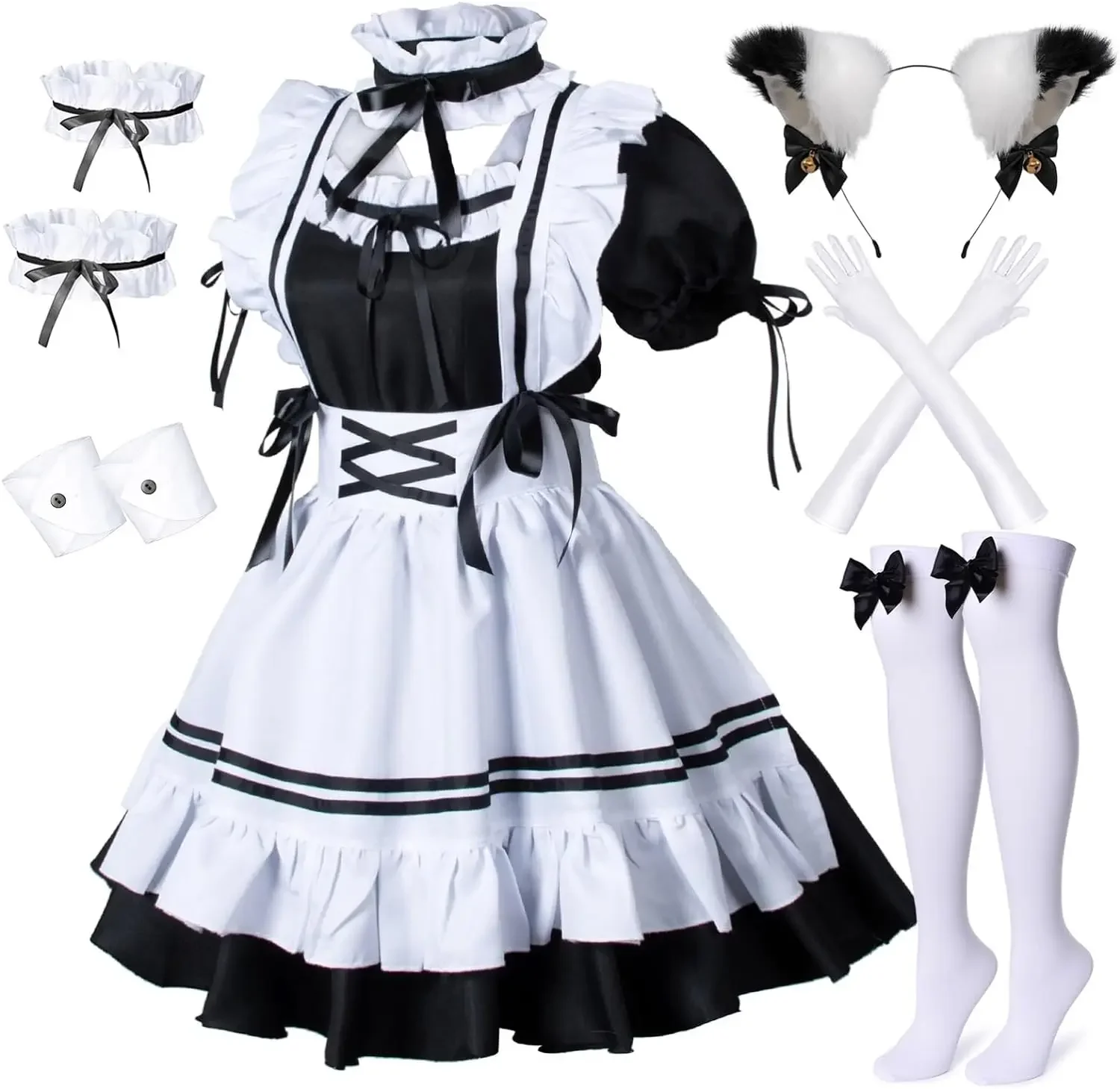 6pcs Set Cute Maid Costume Cosplay Hand Game Red Wine Sweet Maid Costume Lolita Anime Cosplay lolita cosplay costumes