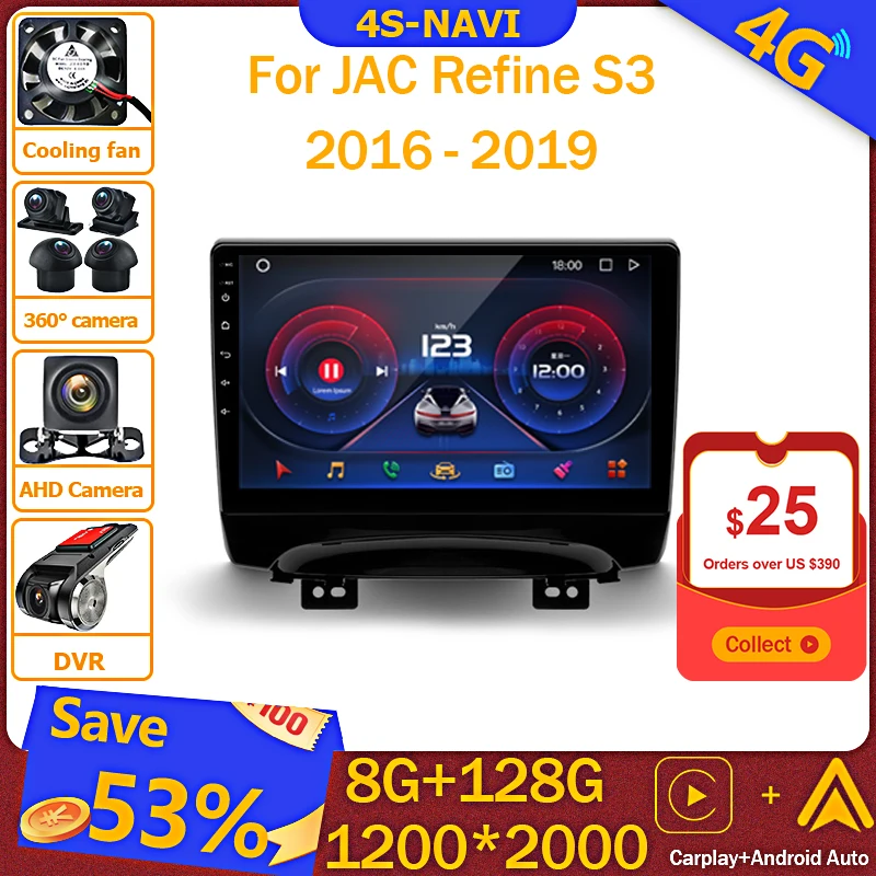 

Car Android Auto Radio Multimedia Player For JAC Refine S3 2016 - 2019 GPS Navigation Head Unit Carplay