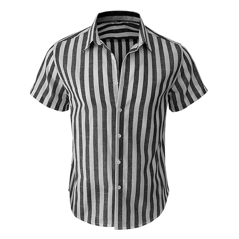 Alternating Striped men's Shirts Summer Minimalist Shirts Beach Casual Style Short Sleeved Shirt Men's Hawaii Vacation Shirt 5