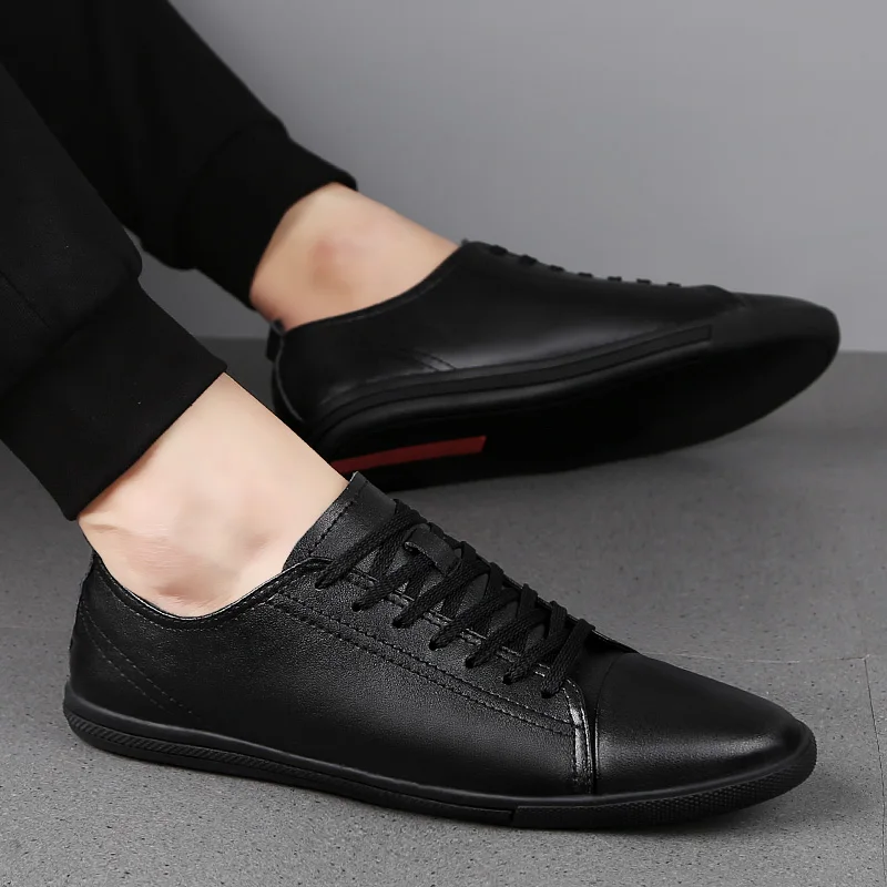 2023 Hot Sale Genuine Leather Casual Shoes Men All-match Outdoor Walking Shoes Lightweight Skate Shoes Men Flats Mens Sneakers 3