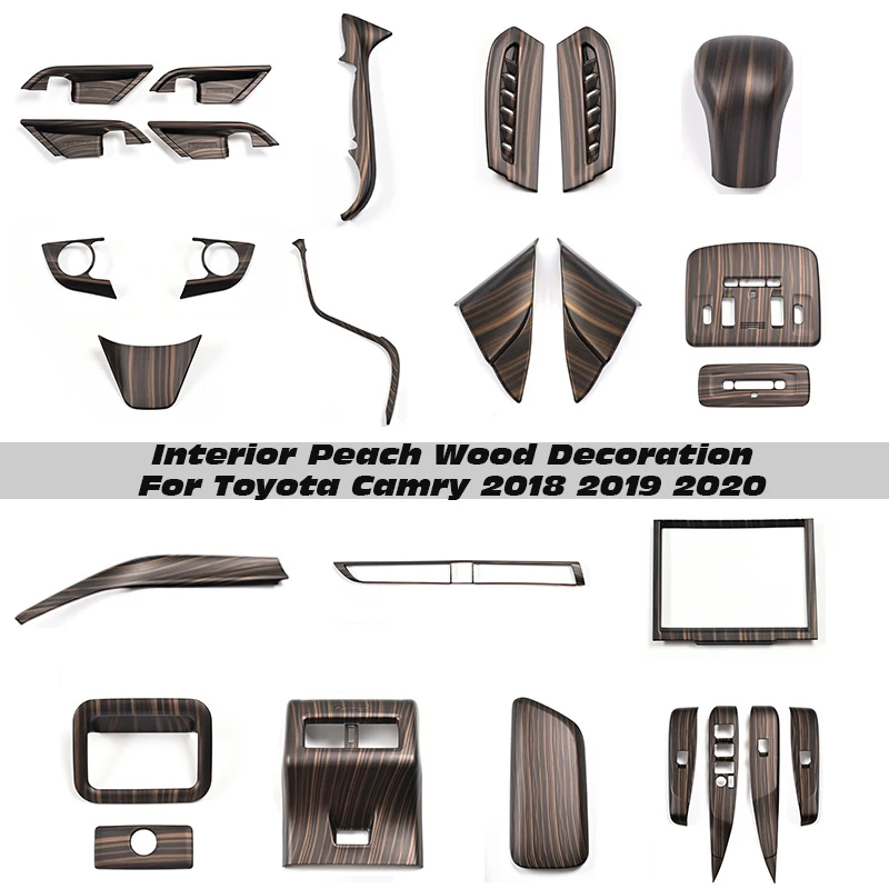 Accessori Decorativi Interni in Legno di Pesco per Toyota Camry 2019-2022: Consolle Strumenti, Copertura Portabicchieri, Finiture Bocchette Aria