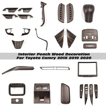 Accessori Decorativi Interni in Legno di Pesco per Toyota Camry 2019-2022: Consolle Strumenti, Copertura Portabicchieri, Finiture Bocchette Aria