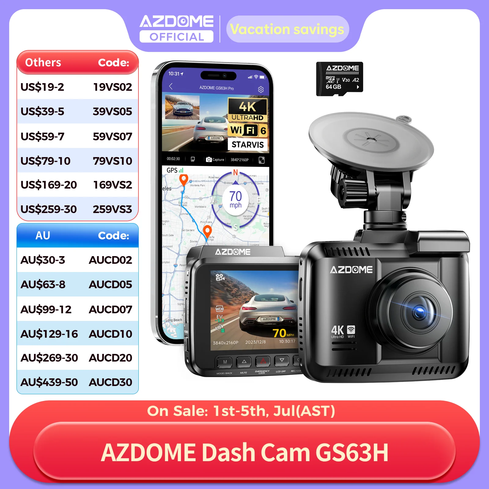 Redtiger F17 AZDOME GS63H Dash Cam 4K Built-In GPS Wi-Fi Dash Car