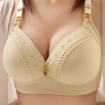 Gathered Side Collection Lifting Underwear Breasts Brassiere Large Size Bra Full Cup Underwear Brassiere No Steel Ring Bra 3