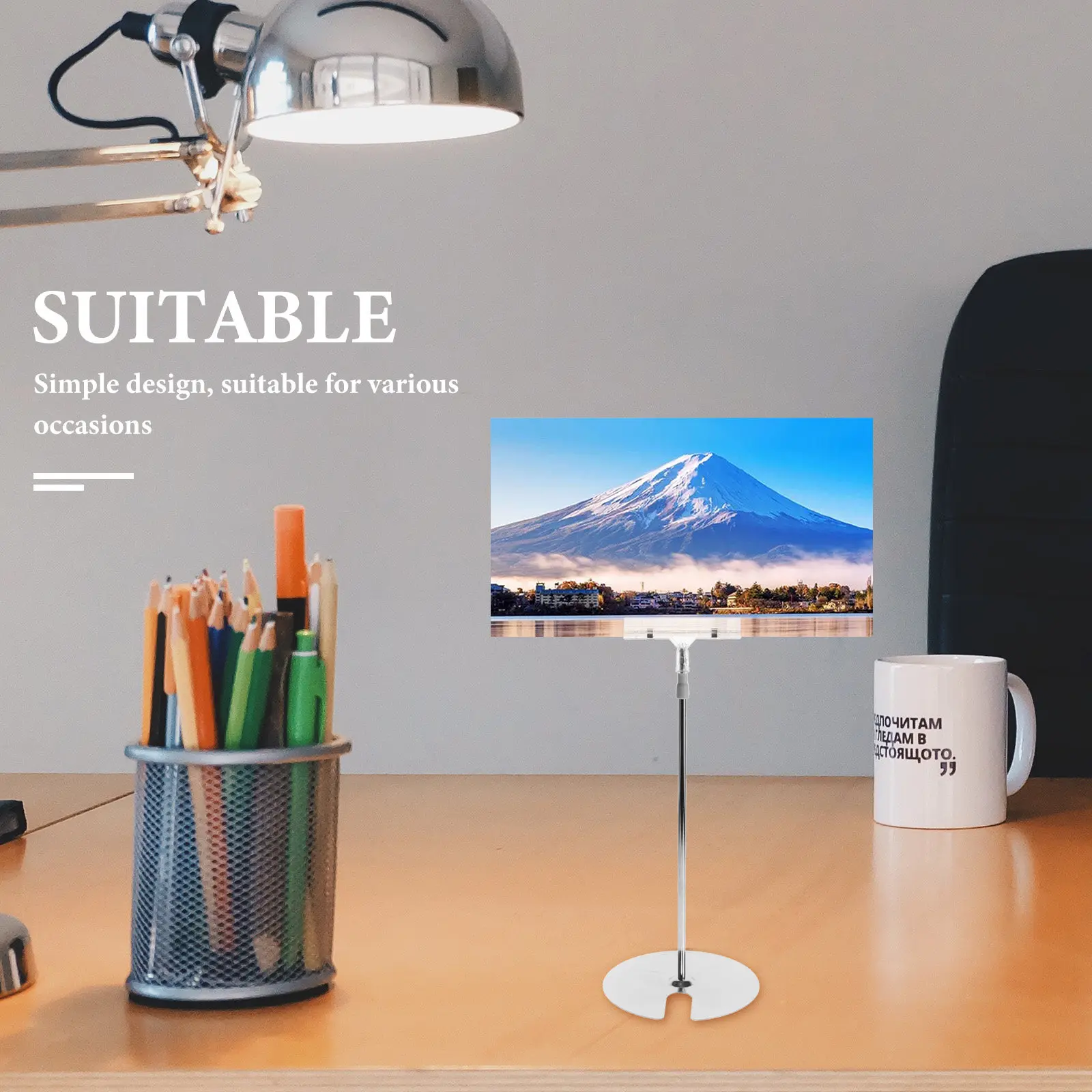 T자형 조절식 배너 홀더 스탠드 ABS 스테인리스 스틸 데스크탑 포스터 디스플레이 클립 (광고 간판 홍보용)