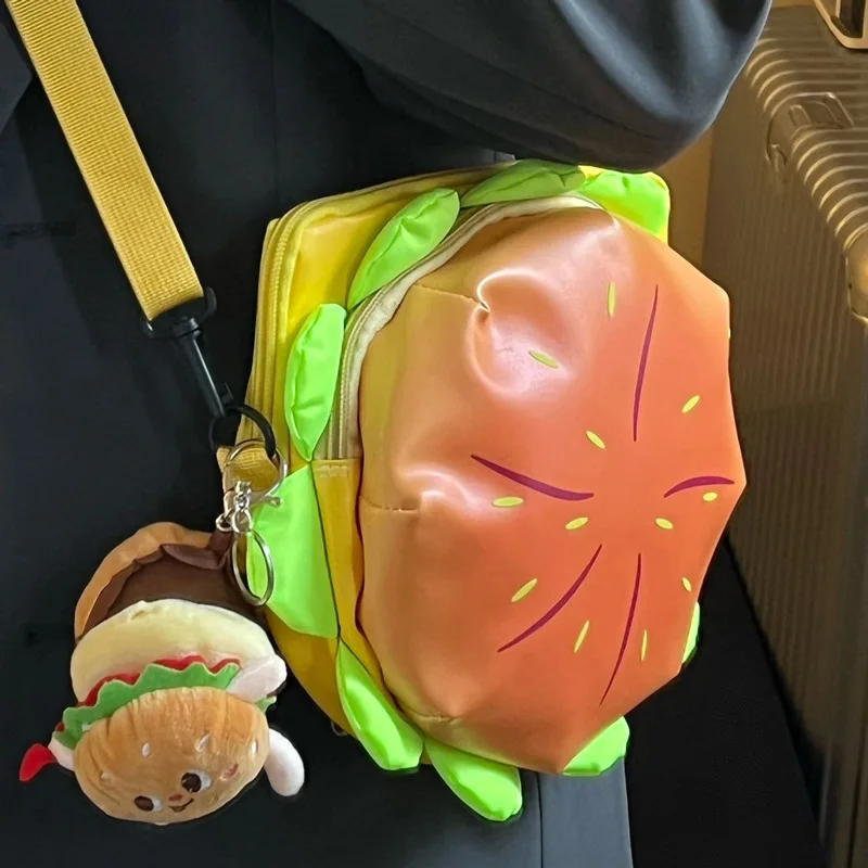 

Burger Crossbody Bags for Women 2024 Trend Cute Cartoon Female Shoulder Bag High Quality Fashion Leather Student Small Round Bag