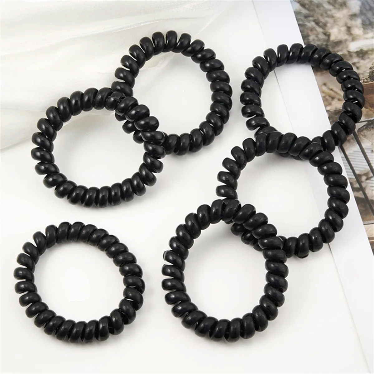 Elegant Black Spiral Hair Ties Set - Elastic Hair Bands & Scrunchies Collection