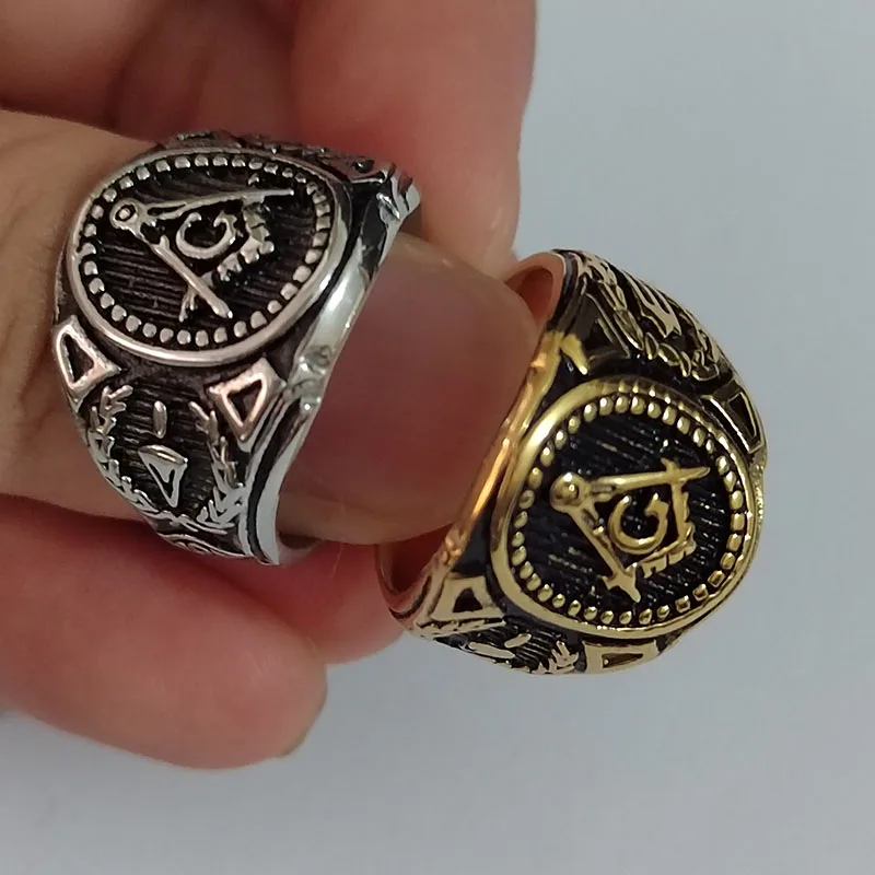 Classic Silver Color Masonic Mens Rings Engraved Stainless Steel