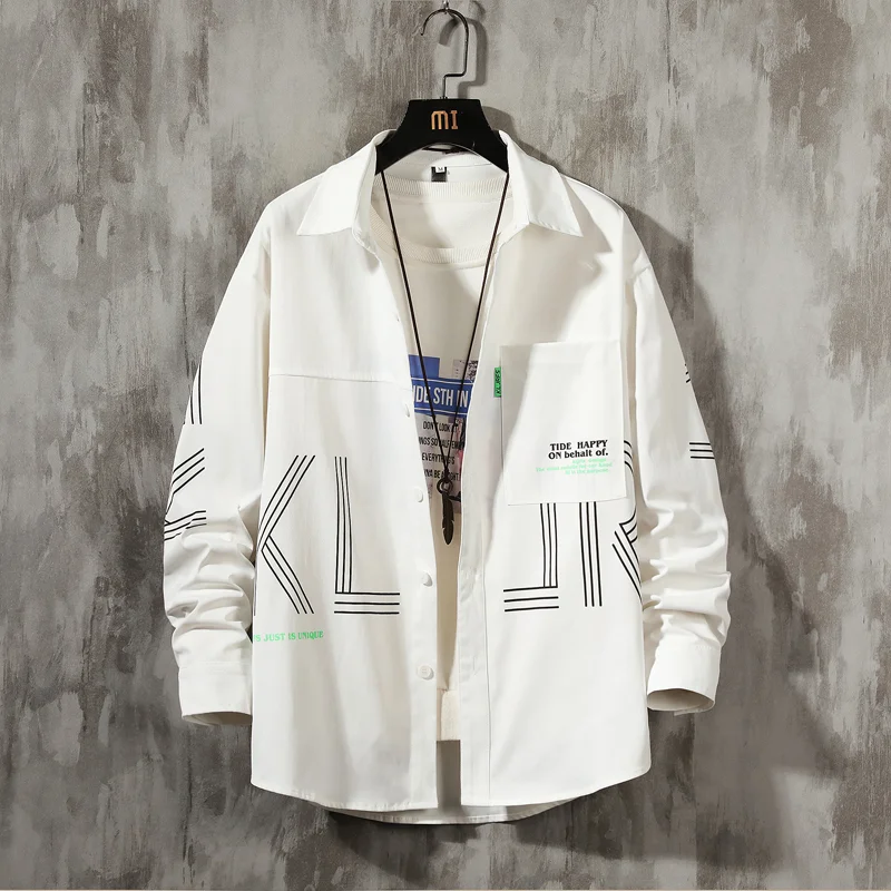 

Рубашка мужская свободного покроя с длинным рукавом, модная удобная универсальная Красивая Молодежная кофта с принтом, весна