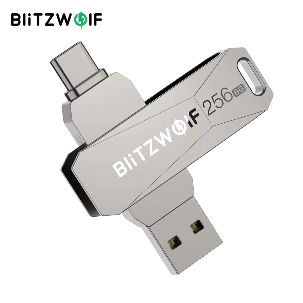 Tipo-c Usb Flash Drive Transmissão Ultra-rápida Rotação 360 ° Disco de Liga de Zinco 256gb 256gb Usb 3.0 em Blitzwolf-bw-upc2