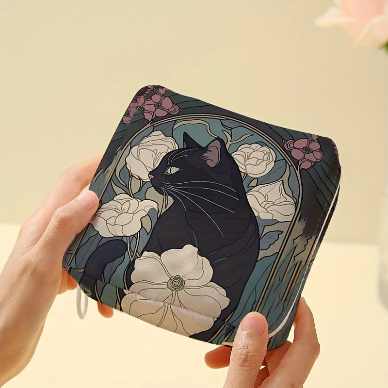 1 pc Cat pattern printed sanitary napkin storage bag, women's lightweight tissue bag, sanitary tissue bag 2
