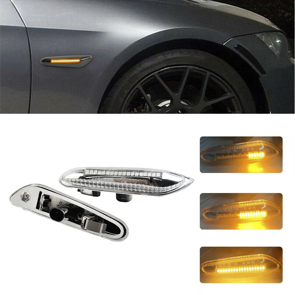 

1 Pair Dynamic LED Turn Signal Light Side Marker For BMW E46 E90 E91 E92 E60 E87 E82 Clear Amber Plug And Play