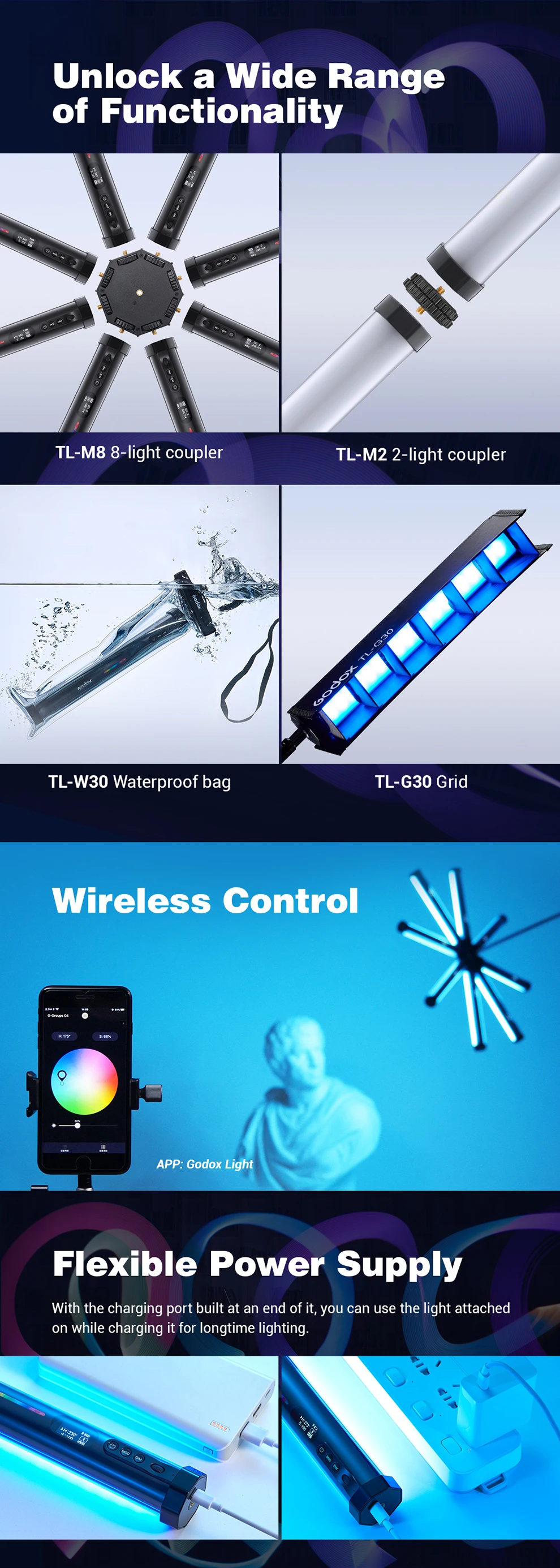 TL30 RGB LED Tube Light Color Photography Light Handheld Light Stick with APP Re