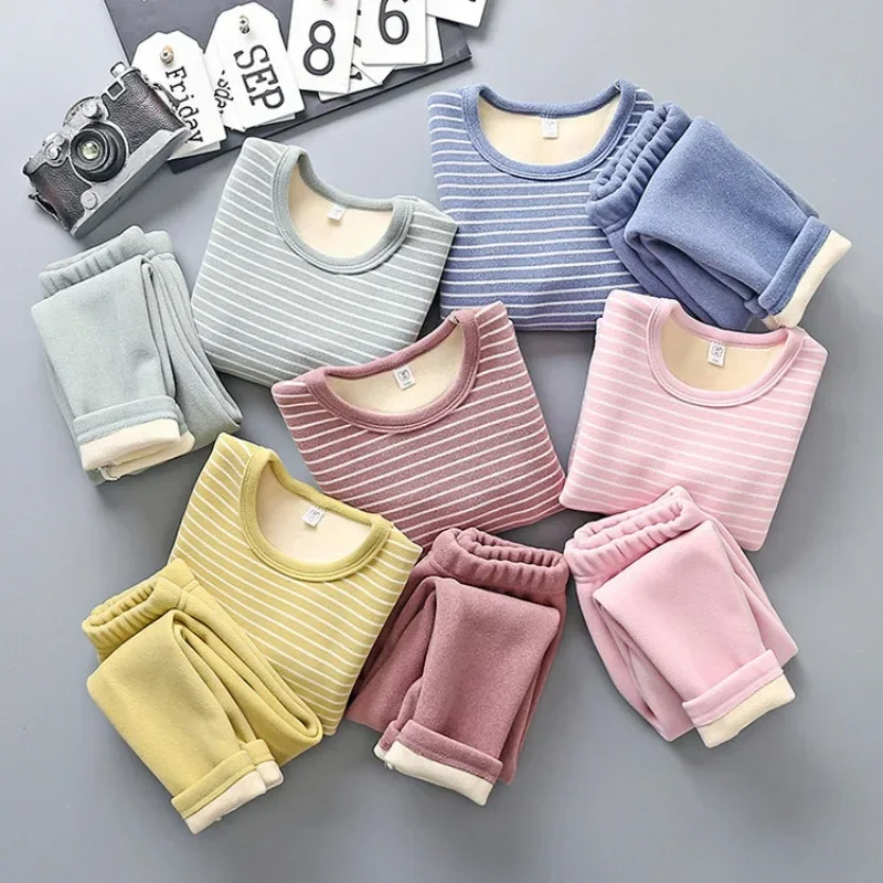 Children Clothes Children Underwear Suits Warm Plush Pajamas Baby Boy Girls Pyjamas Autumn Winter Kid Thicken Toddler Sleepwear 4 5 Years Clothes Sets