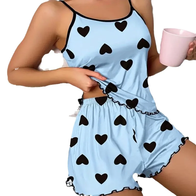 Summer Women's Pajamas Two-Piece Set Casual Camisole Shorts Loungewear