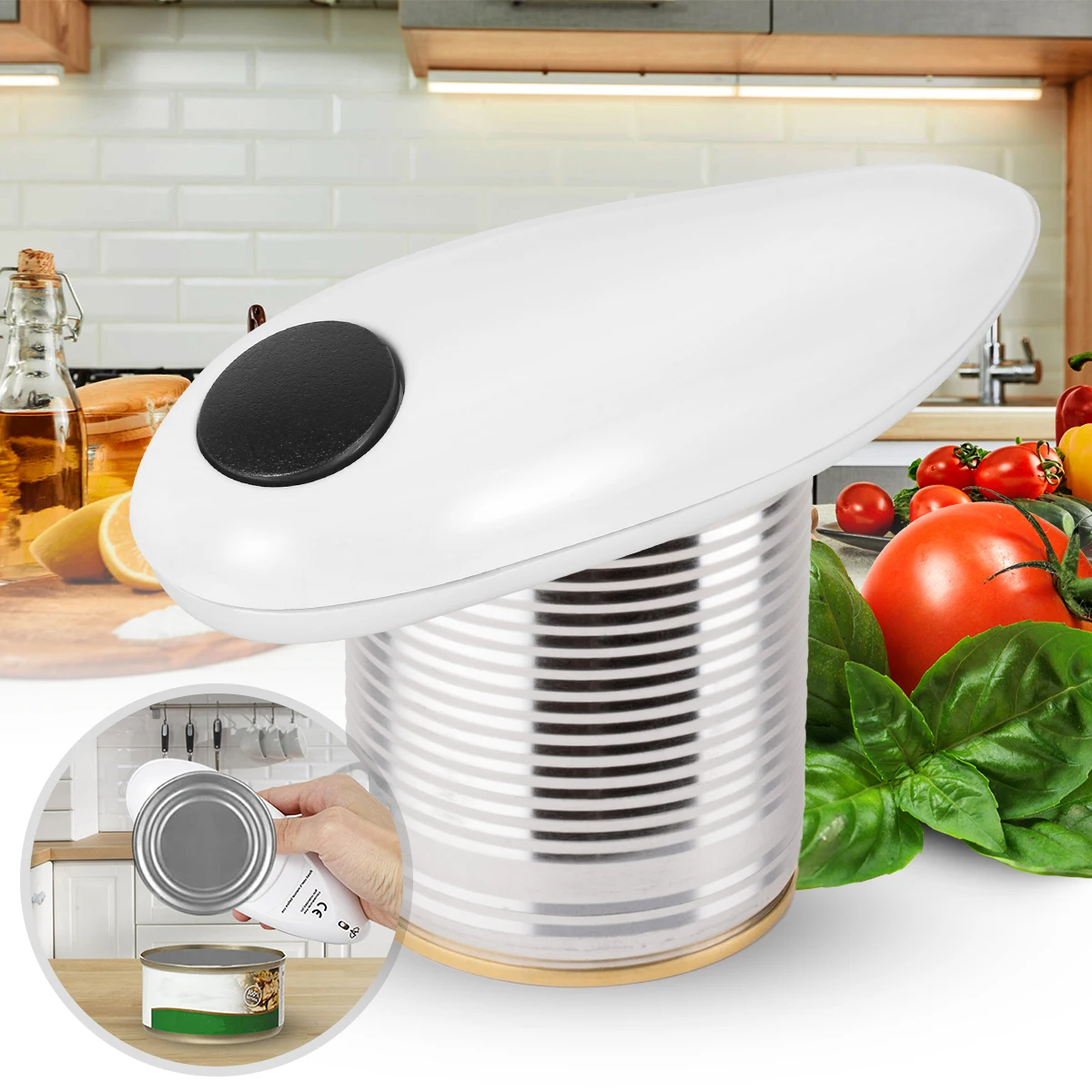 Portable Electric Can Opener Smooth Edge Automatic Can Opener One Touch Switch Hand Free Electric Tin Opener Battery Powered