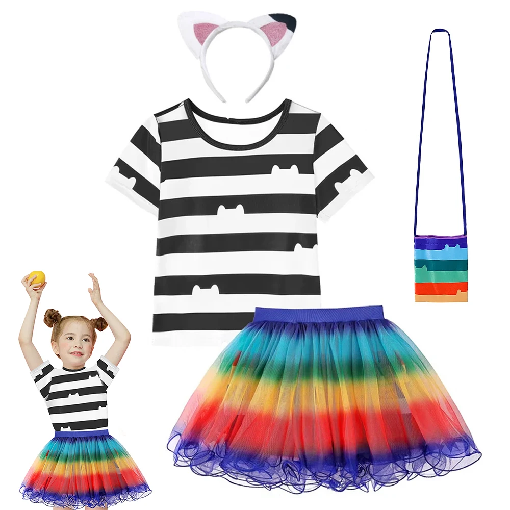 Children's Skirt Sets Gabby's Dollhouse Girls Kid Party Gabby Cat Carnival Cosplay Costume Suits for 3-8Yrs halloween black cat boy girls cosplay kids sets spandex jumpsuit carnival party dress suits wig mask toy