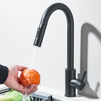Rubinetto per lavello da cucina estraibile a due funzioni Rubinetti miscelatori per acqua calda e fredda con maniglia singola Montaggio su piano 1