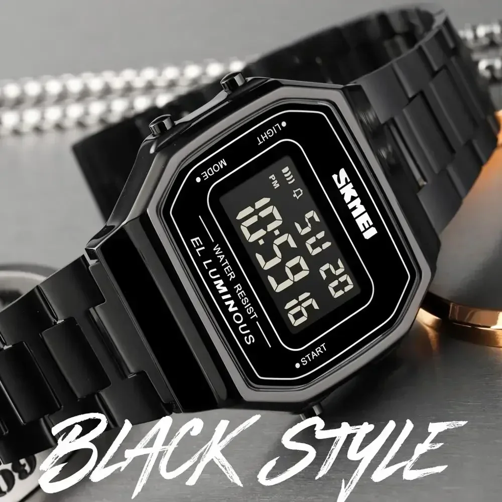 SKMEI 1647 Men reloj hombre Retro LED Digital Male Watches Casual Simple Mens Wristwatches Stainless Steel Band Waterproof Watch 4