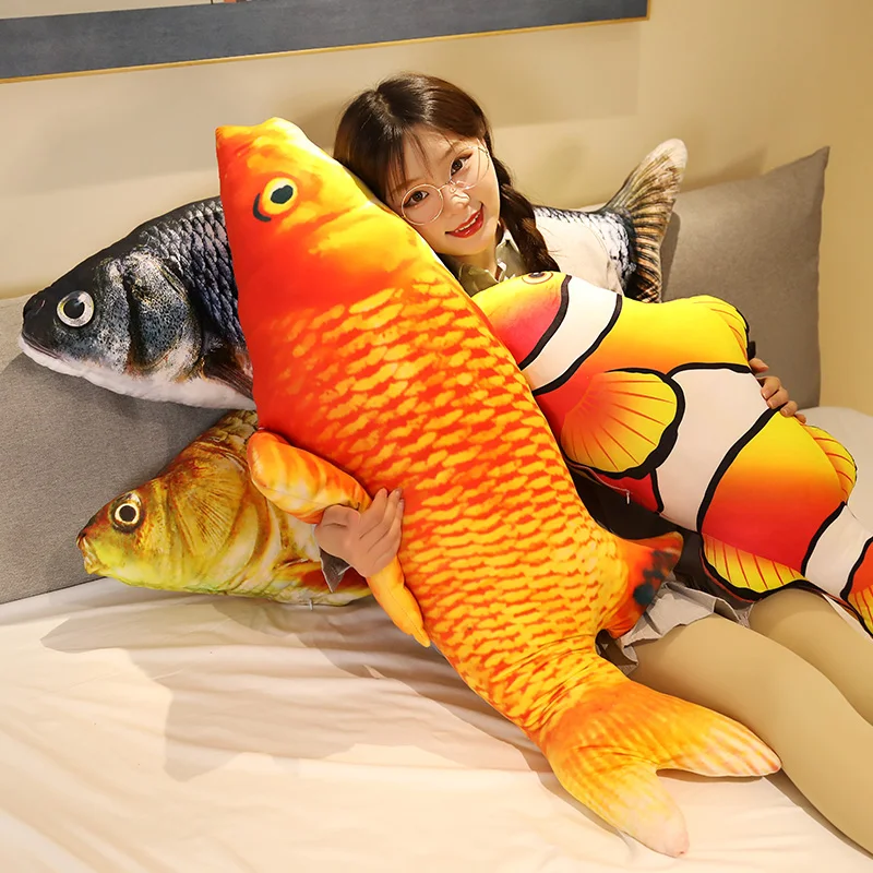 1pc 30-120cm 3D Simulation Gold Fish Plush Toys Stuffed Soft Animal Carp Plush Pillow Creative Sofa Pillow Cushion Gift Kids Toy — view 2