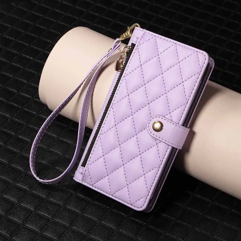Leather Flip Wallet Zippered Phone Case with Card Slots