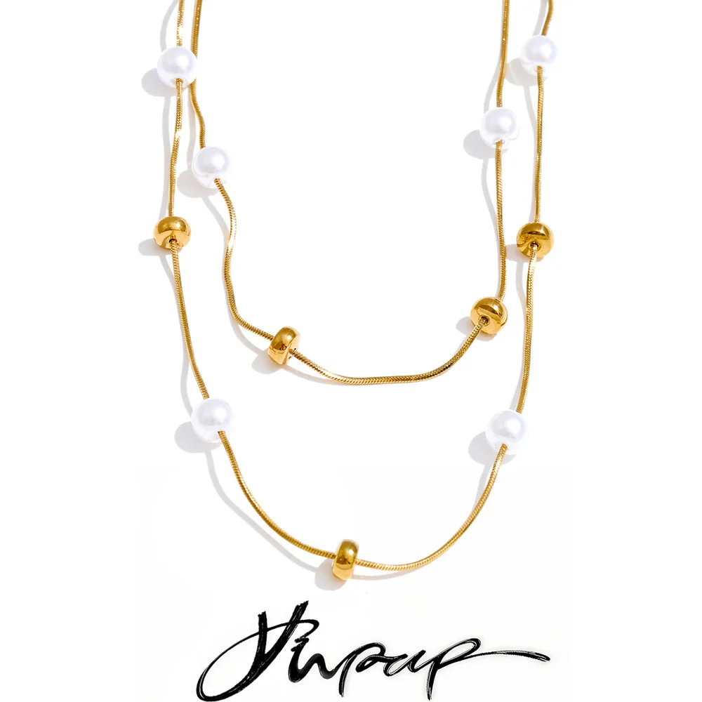 Yhpup Stainless Steel Necklace Pearls Chain for Women