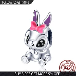 NEW 2021 HOT 925 Sterling Silver Cute Bow Rabbit Charms Beads Fit Original Pandora Bracelet&Bangle Making DIY Women Jewelry Gift