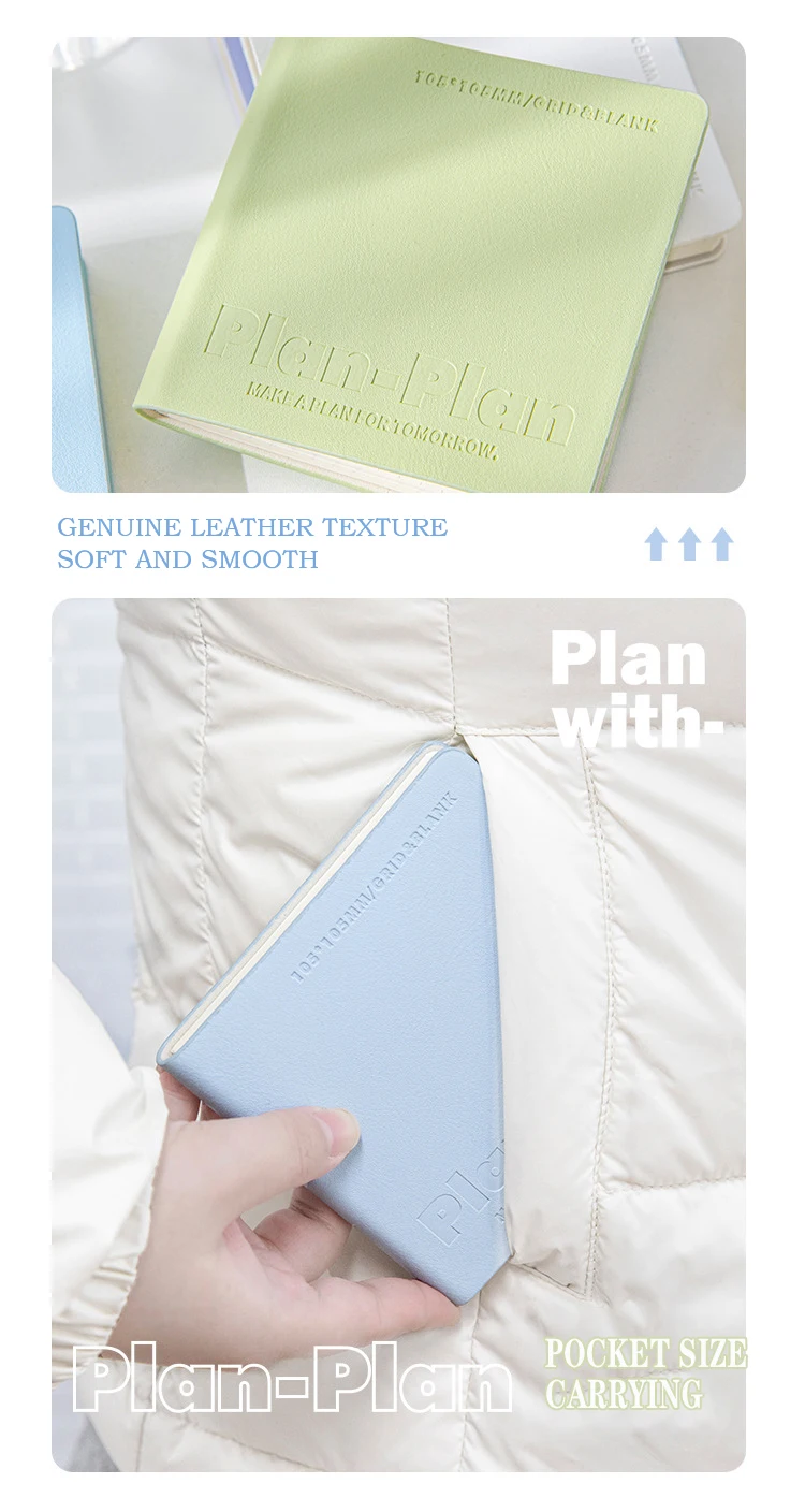 Planwith Pocket Notepad, gehobene quadratische weiche wasserdichte Pu Stitching Notebook, tragbare Gefühle Gedanken Inspirationen Organizer – Detail 7