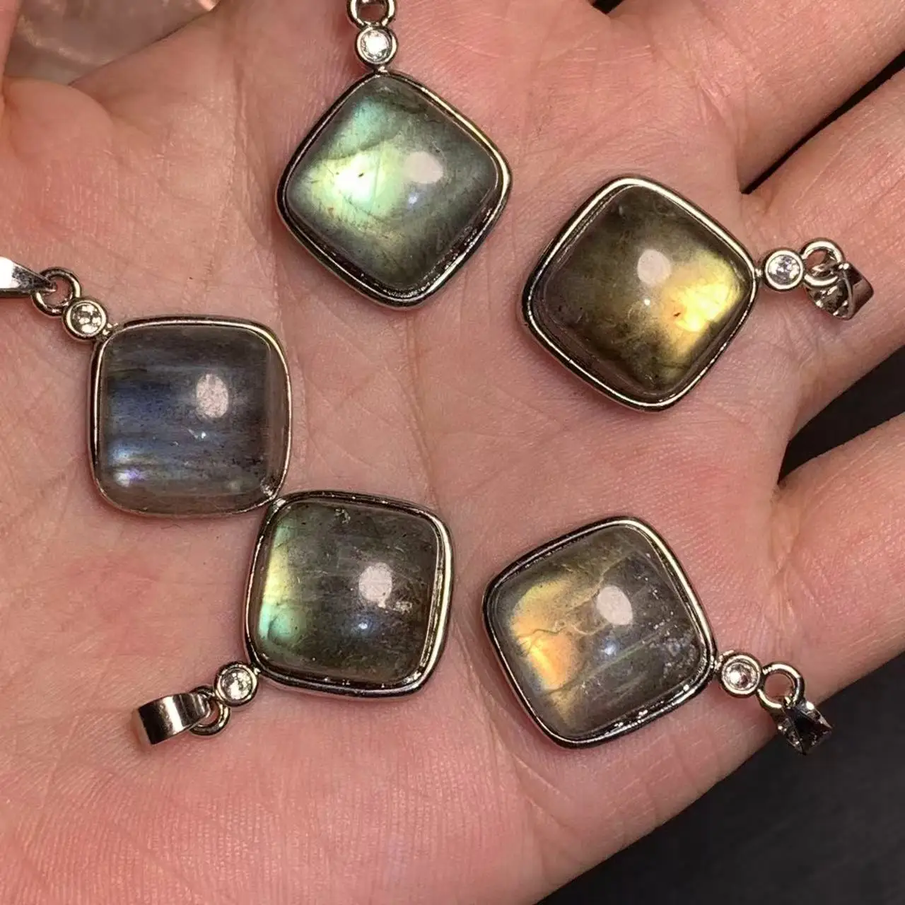 SQUARE Natural Moonstone Pendant  Fine Jewelry Handmade Stones Wholesale Healing Energy Gift Lucky Jewelry