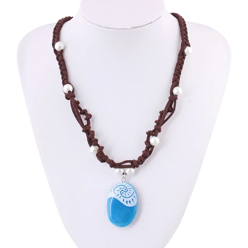 New 2020 Blue Stone Luminous Pendant Necklaces Polynesia Ocean Princess Moana Rope Chain Necklace Women Female Fashion Jewelry - Image 4