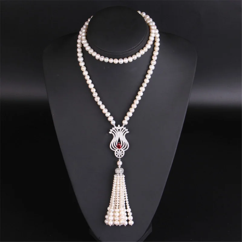 

Long Pearl Necklace Women's Autumn Wedding Gift Fine Jewelry Pearl Sweater Chains