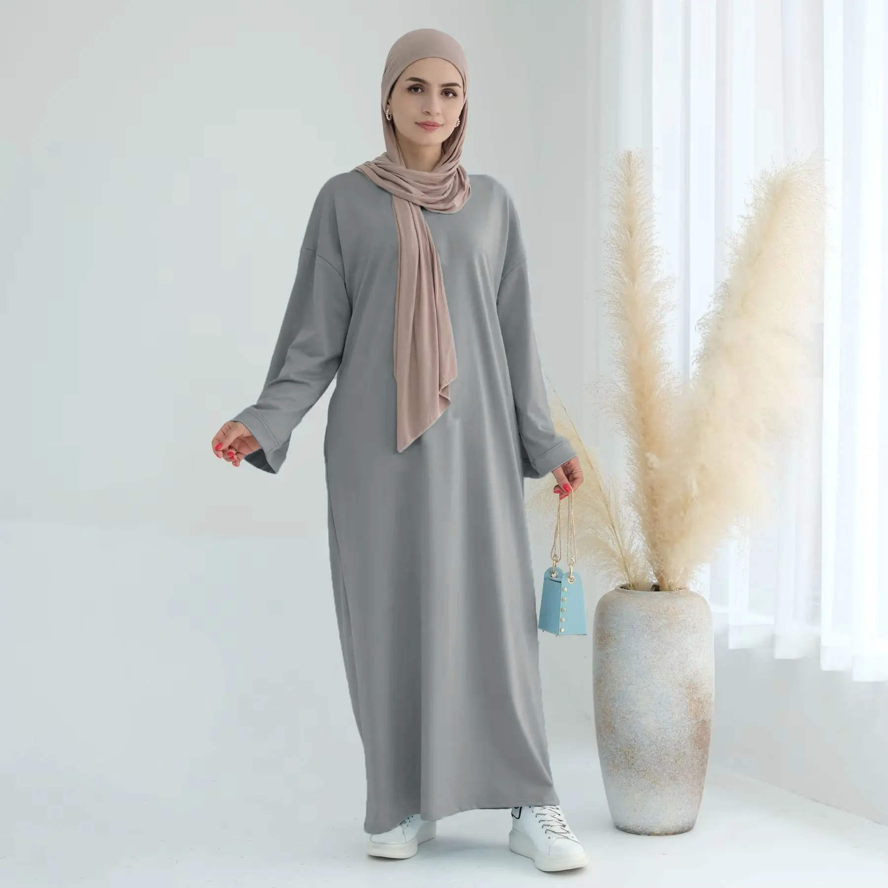 Modest Muslim Women's Asymmetric Cut Knit Sweater - 55048 Stone Beige main image 1